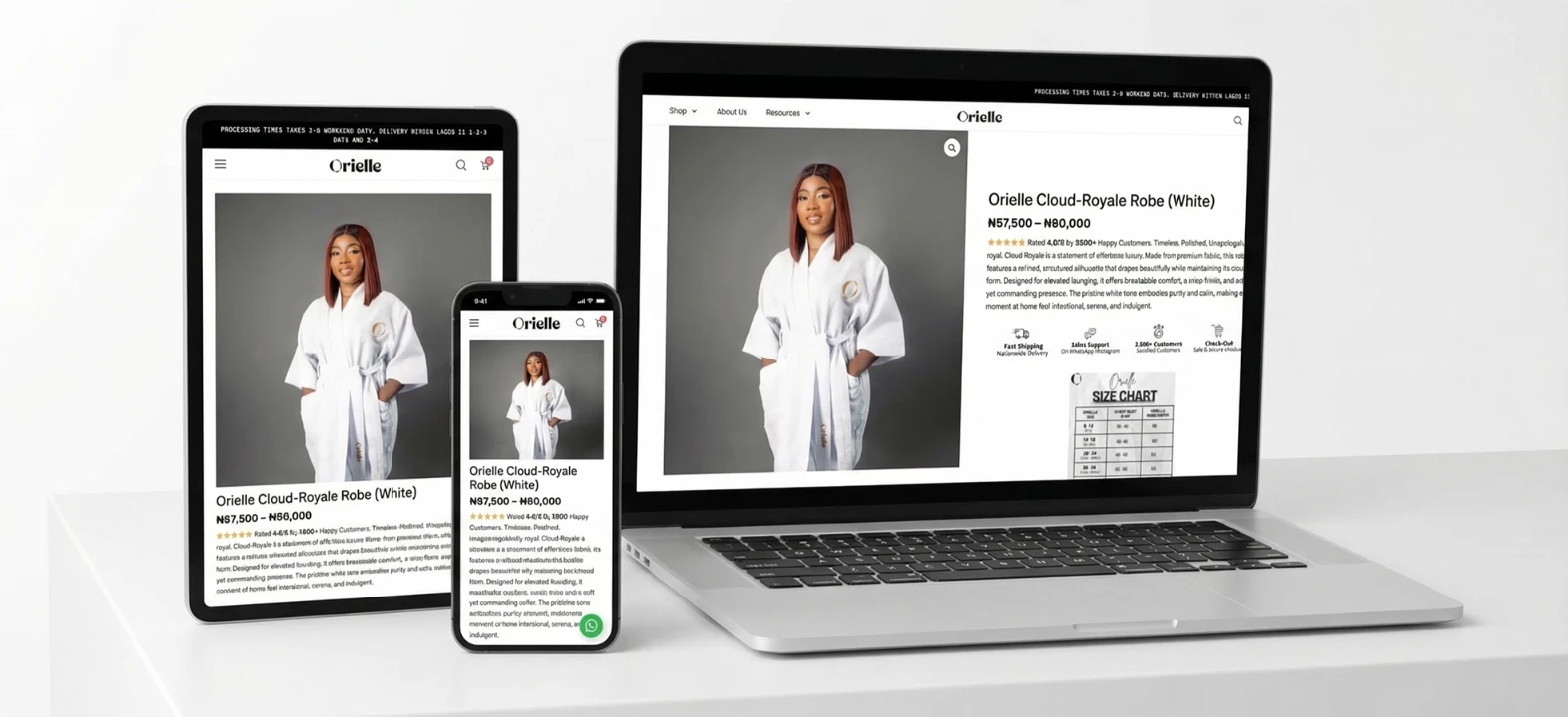 Orielle luxury brand website design Nigeria